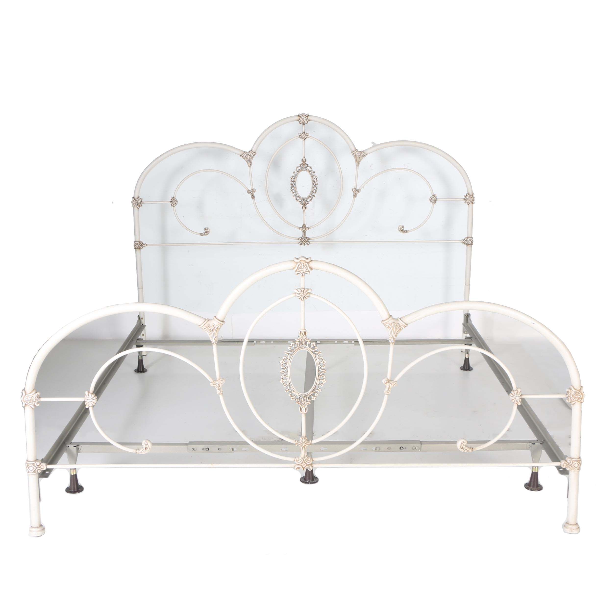 European Inspired White Metal King Size Bed and Frame EBTH