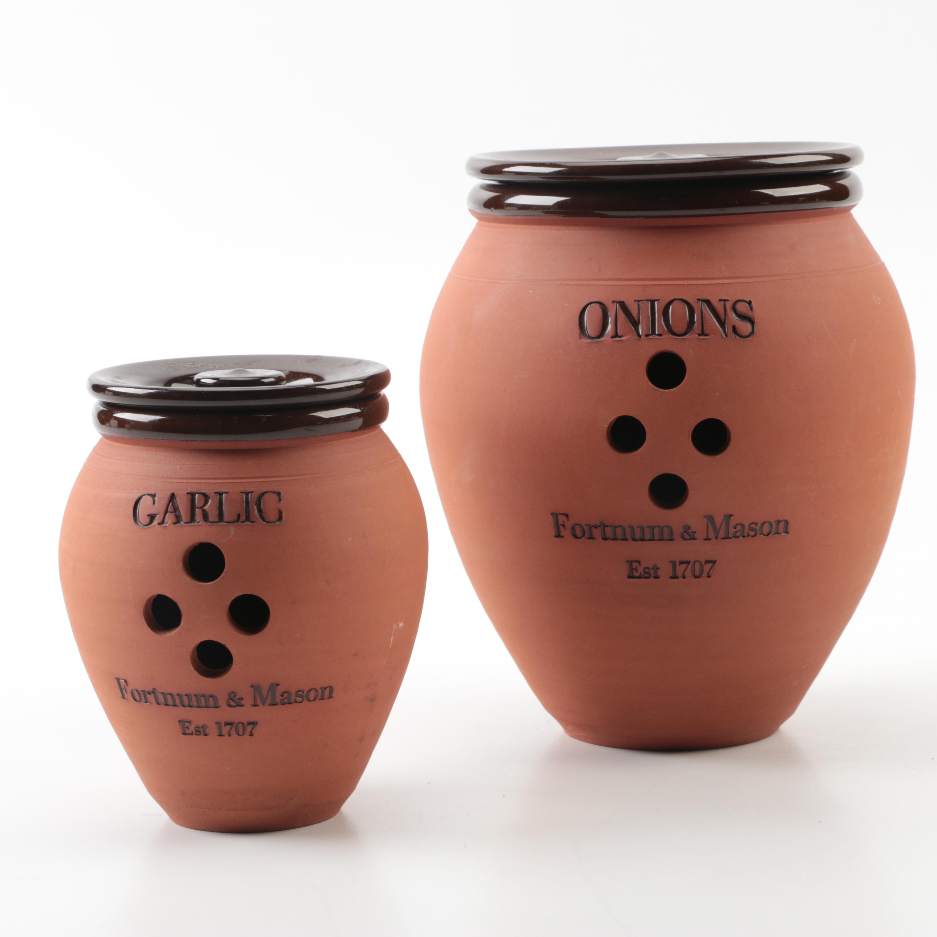 Suffolk Potteries Fortnum and Mason Onion and Garlic Terracotta Keepers