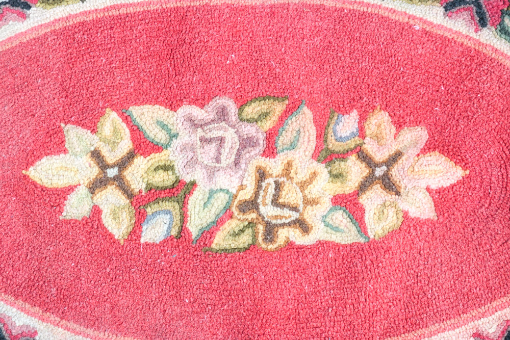 Pair of Floral Oval Hooked Rugs EBTH
