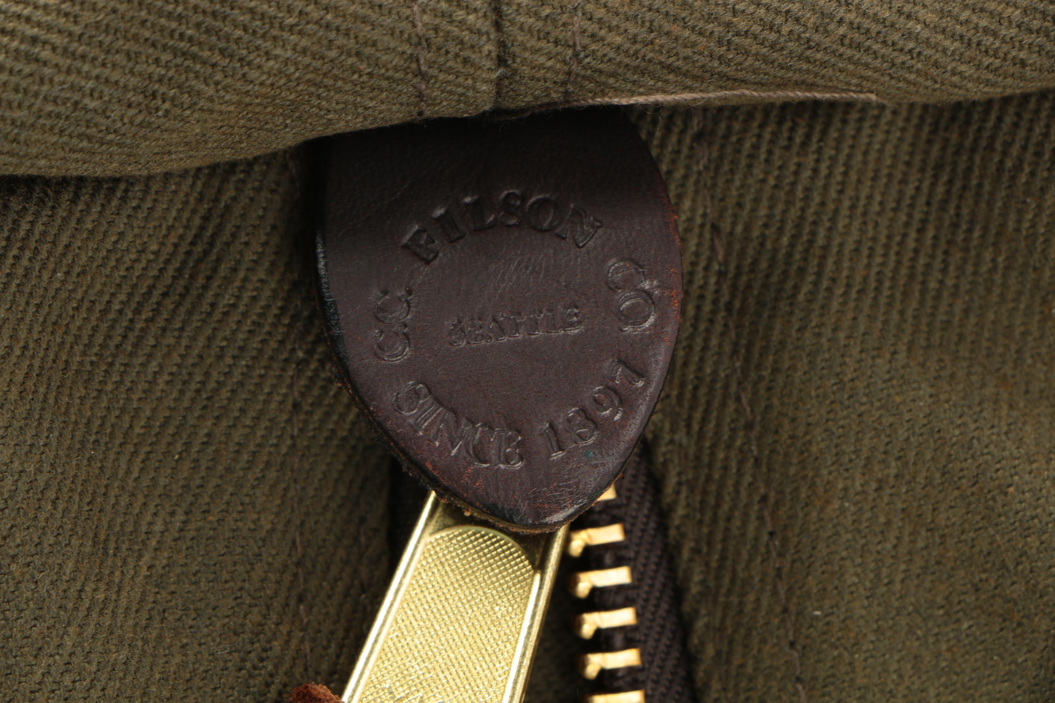 C.C. Filson Co. of Seattle Army Green Canvas Garment Bag With Leather