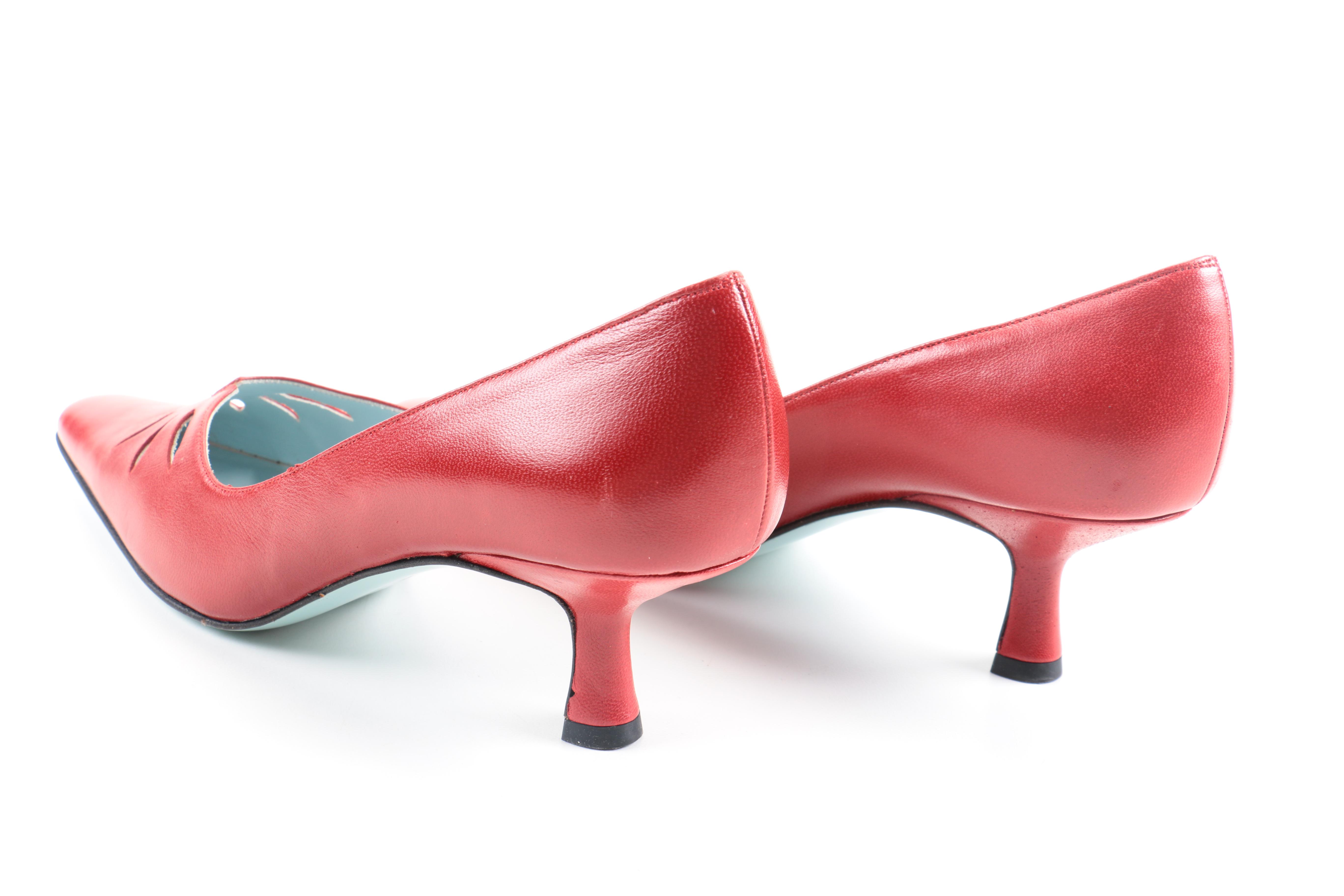 Cynthia Rowley Red Leather Kitten Heel Pumps EBTH