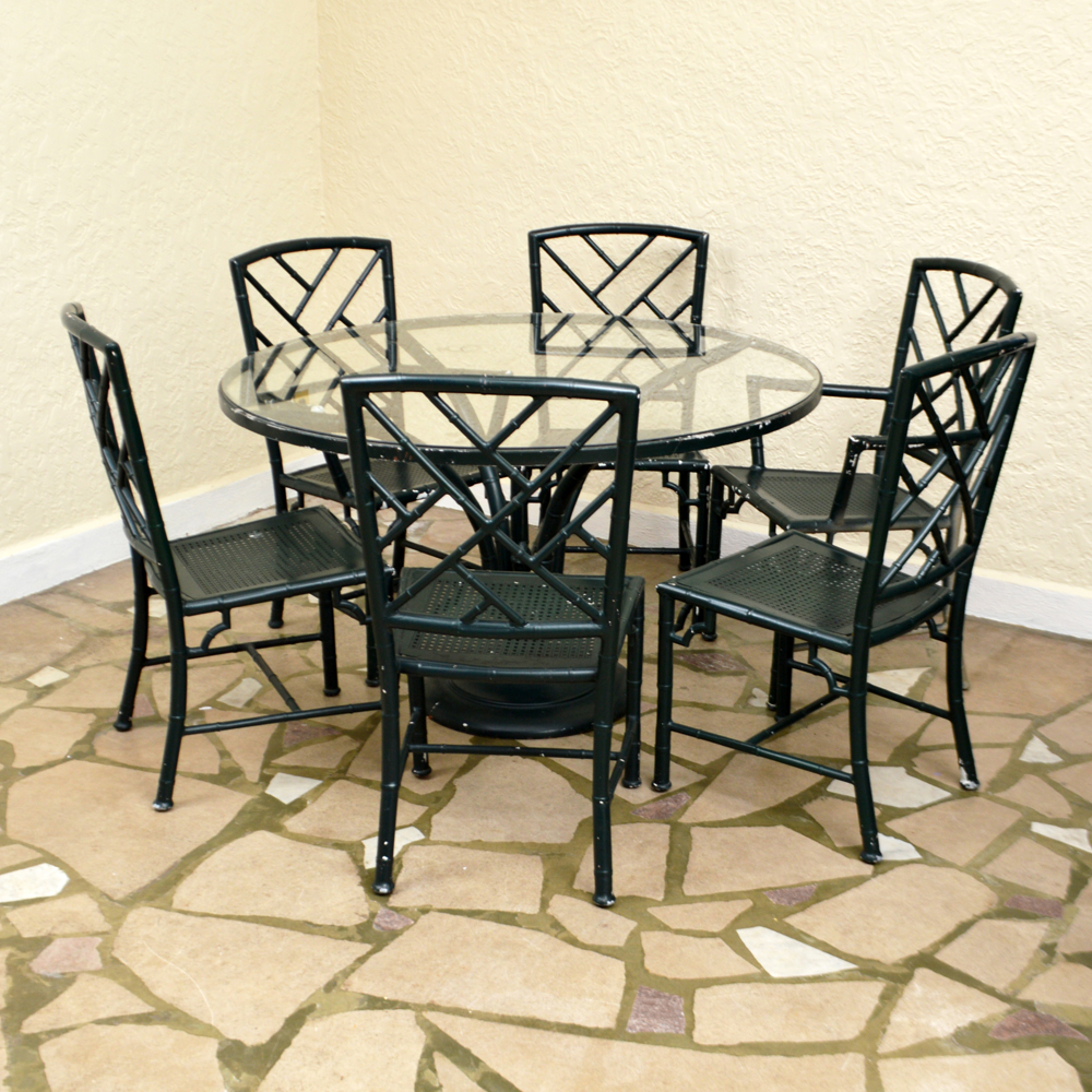 Hollywood Regency Style Faux Bamboo Chairs And Glass Top Table Ebth