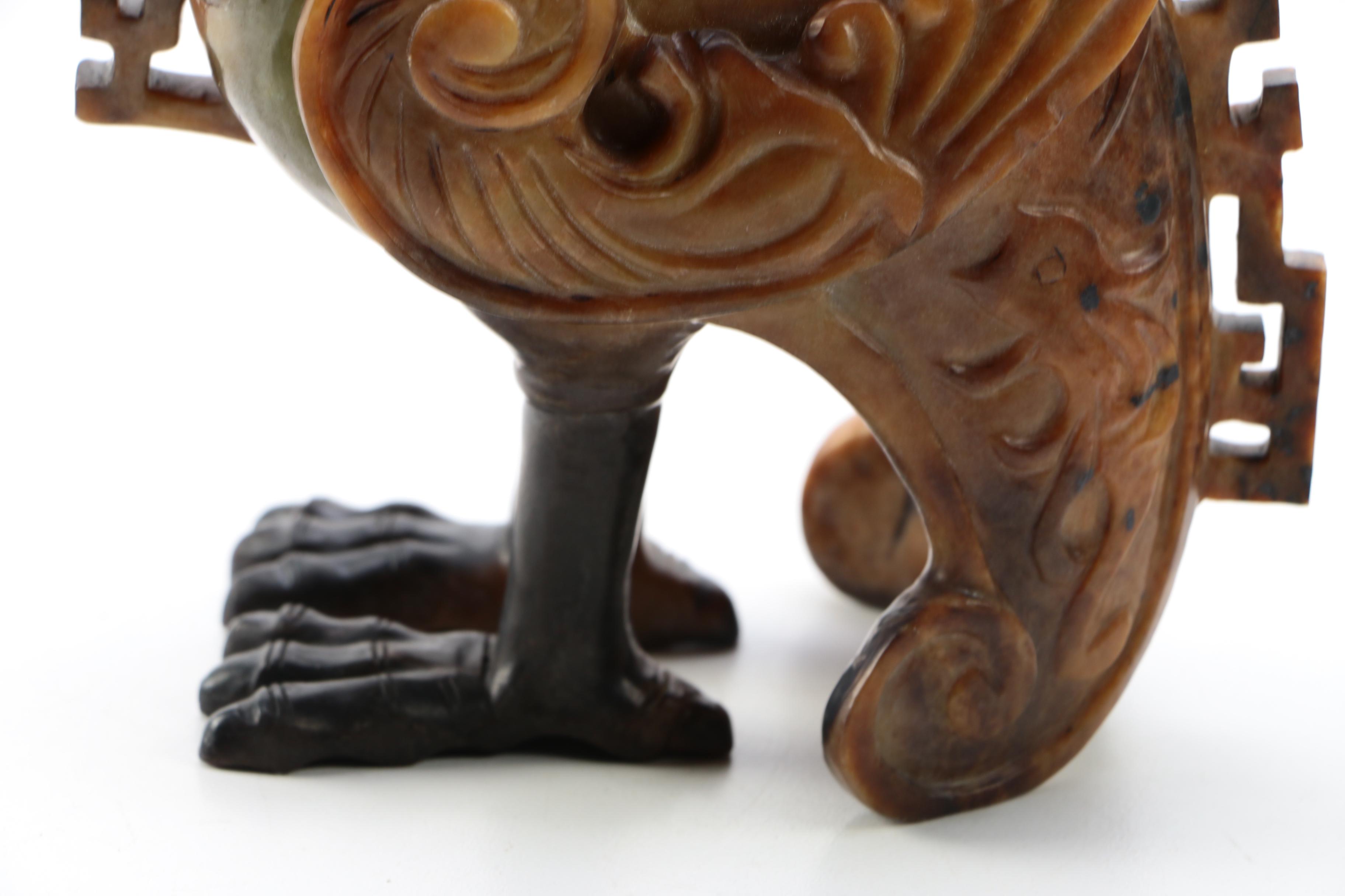 Chinese Soapstone Phoenix Vase With Wooden Base EBTH