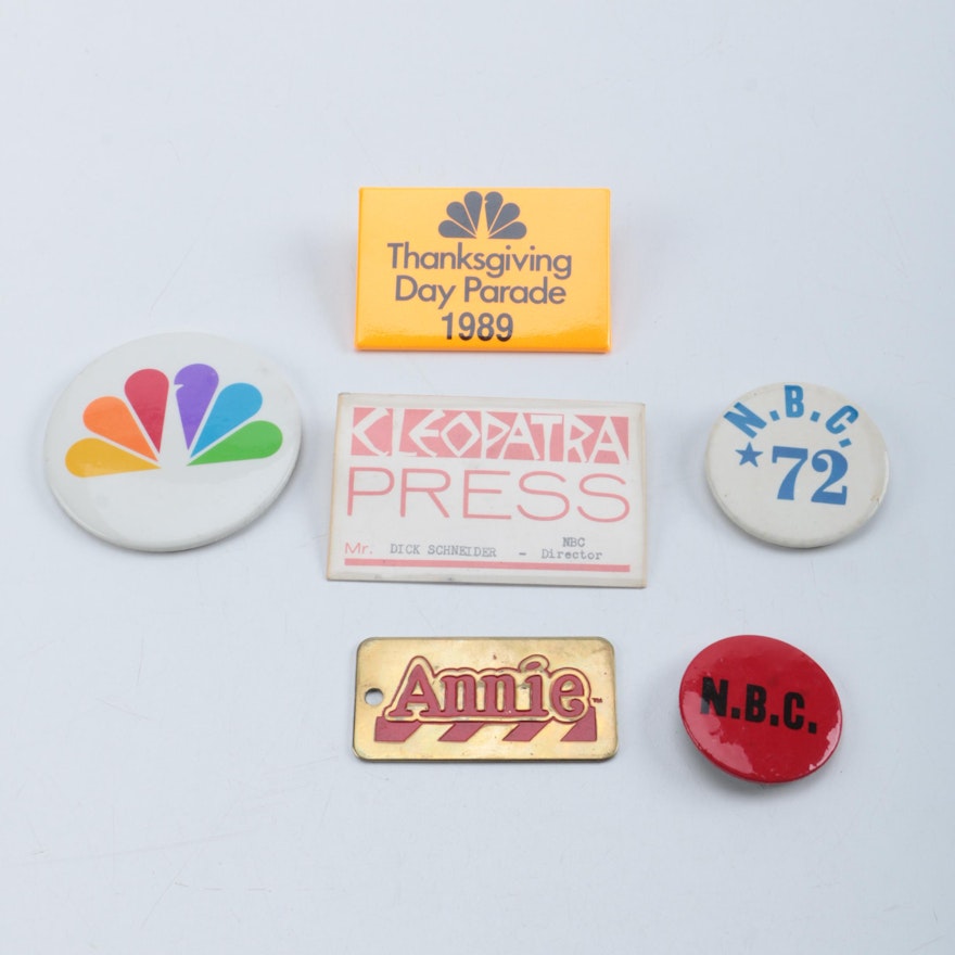 NBC Television, Press and Annie Badges and Pins from Dick Schneider