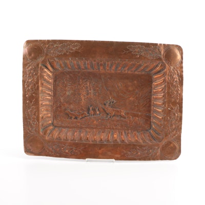 Copper Tray with Hammered Woodland Scene