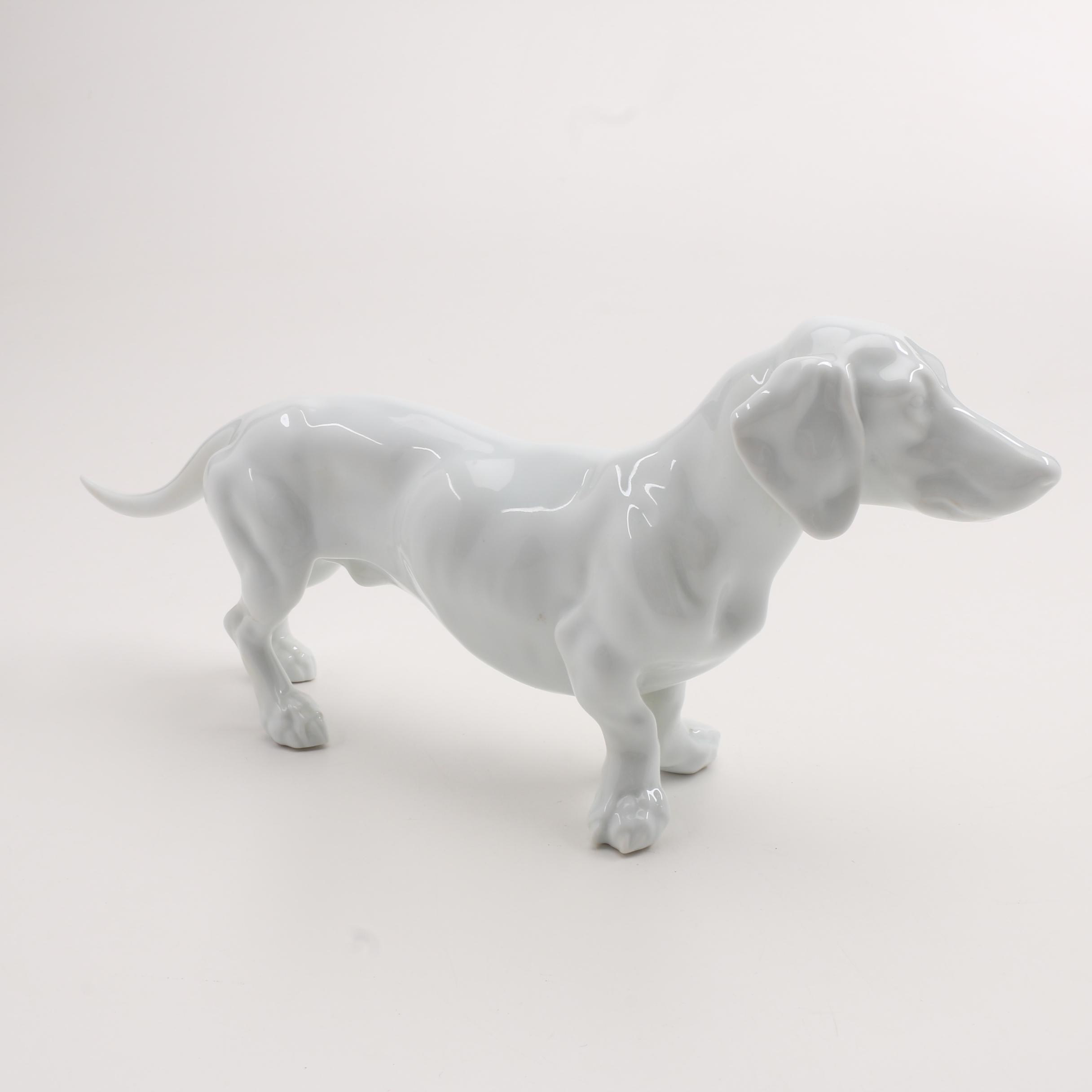 Herend Porcelain Dachshund Figure in Glossy White Glaze EBTH