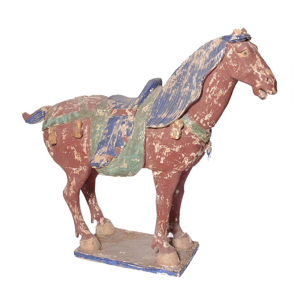 Chinese Polychrome Wooden Tang Dynasty Style Horse EBTH