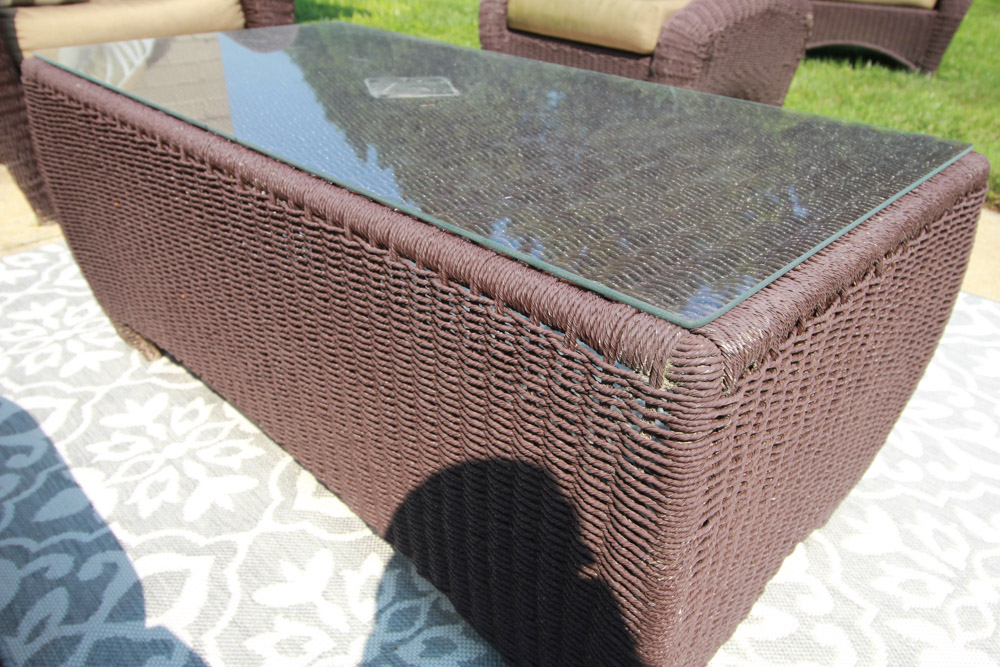 GlassTopped Wicker Patio Coffee Table EBTH