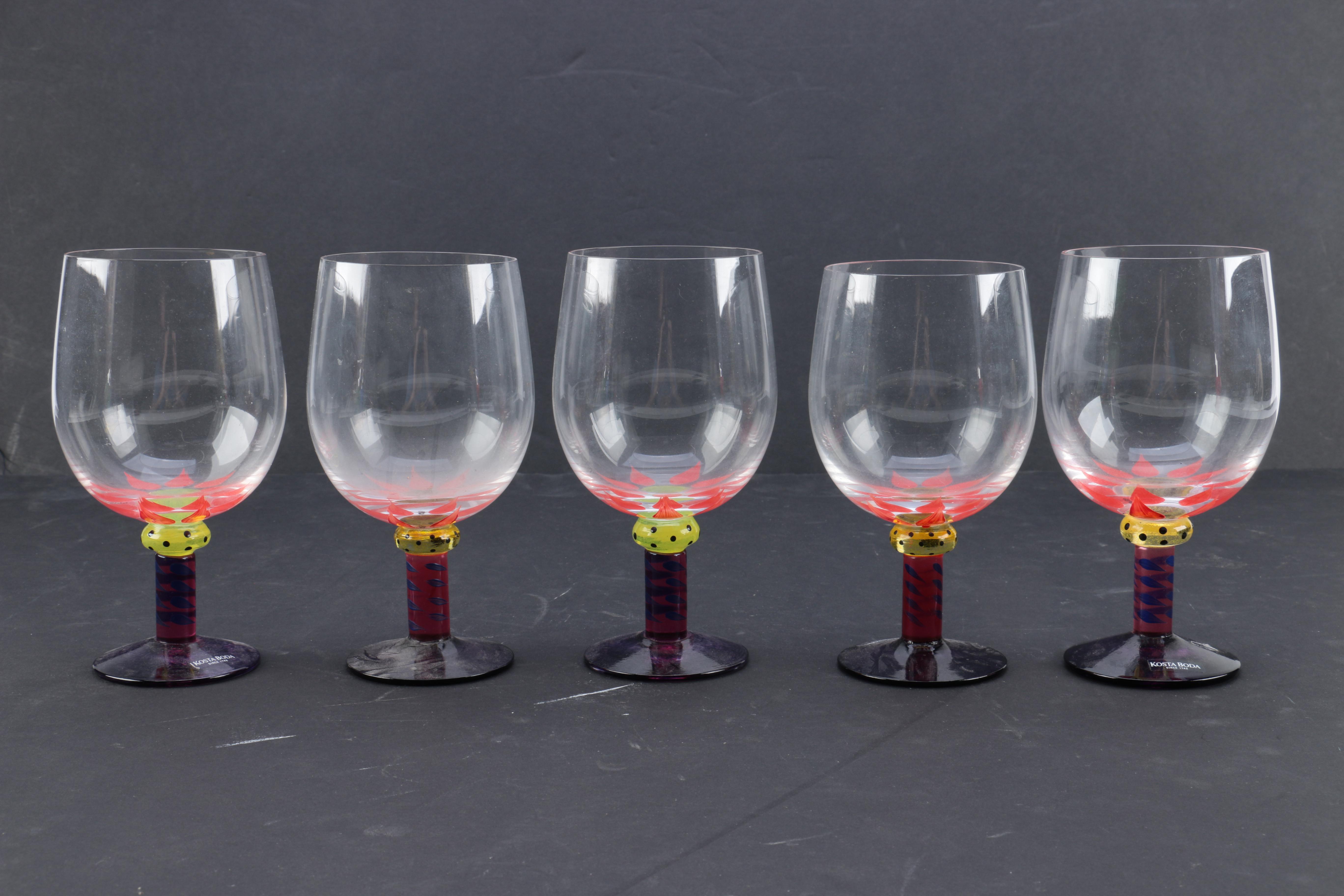 Kosta Boda "Palm Tree" Goblets and Orrefors "Clown" Champagne Flutes EBTH