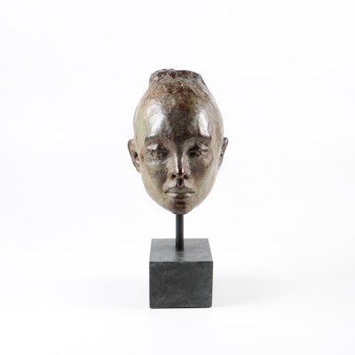 Signed Bronze Sculpture of a Female Head