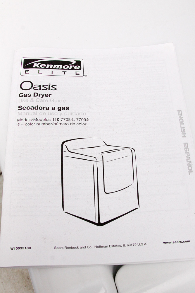 Kenmore Elite Oasis Gas Dryer Model 110.7708 EBTH