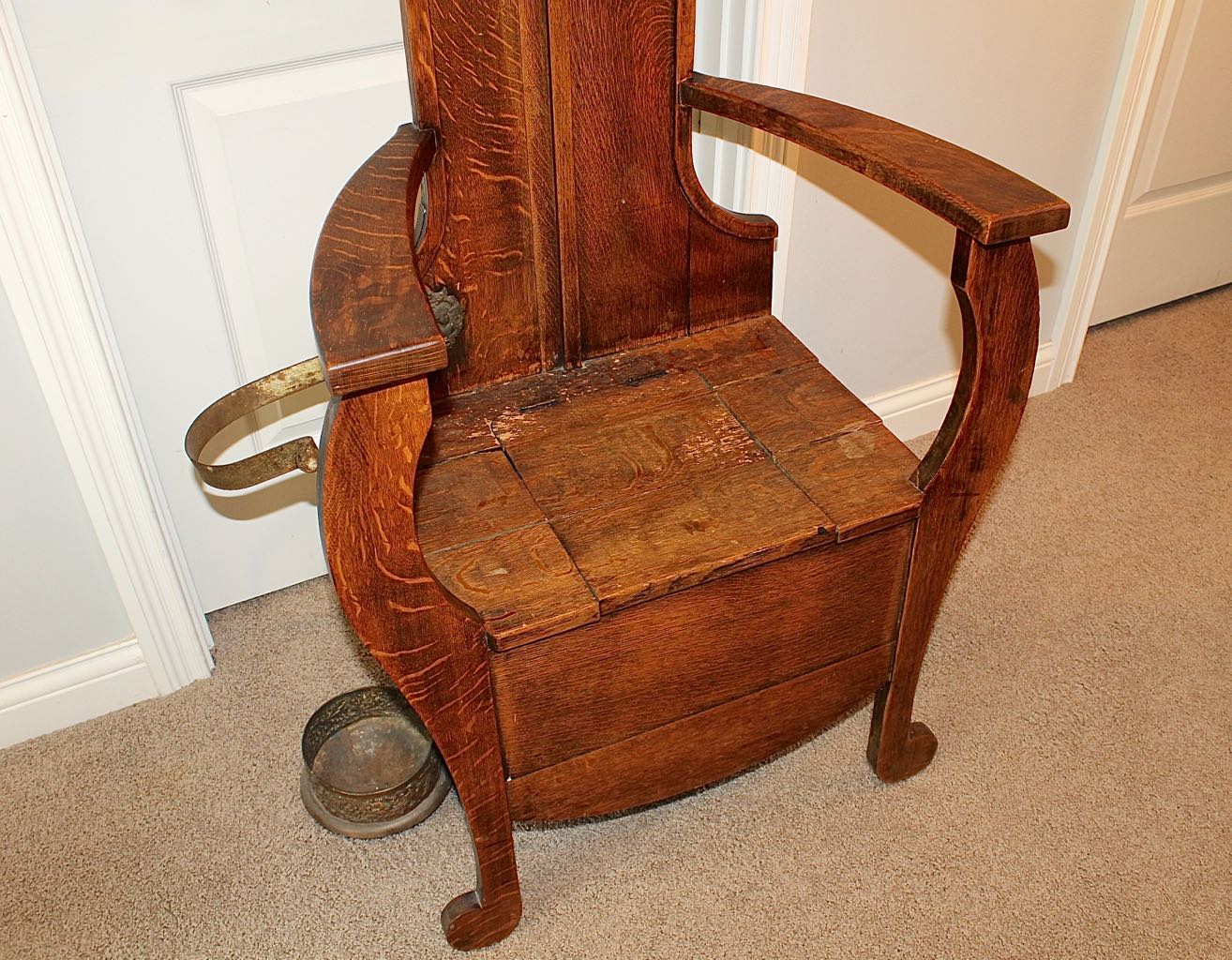 Antique Oak Mirrored Hall Tree Chair with Side Umbrella Stand EBTH