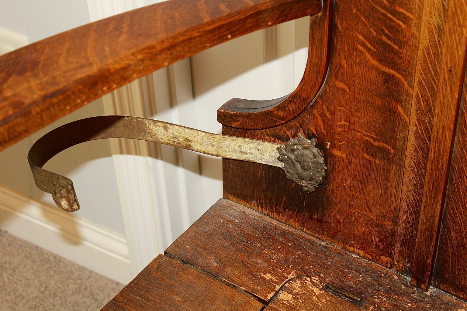 Antique Oak Mirrored Hall Tree Chair with Side Umbrella Stand EBTH