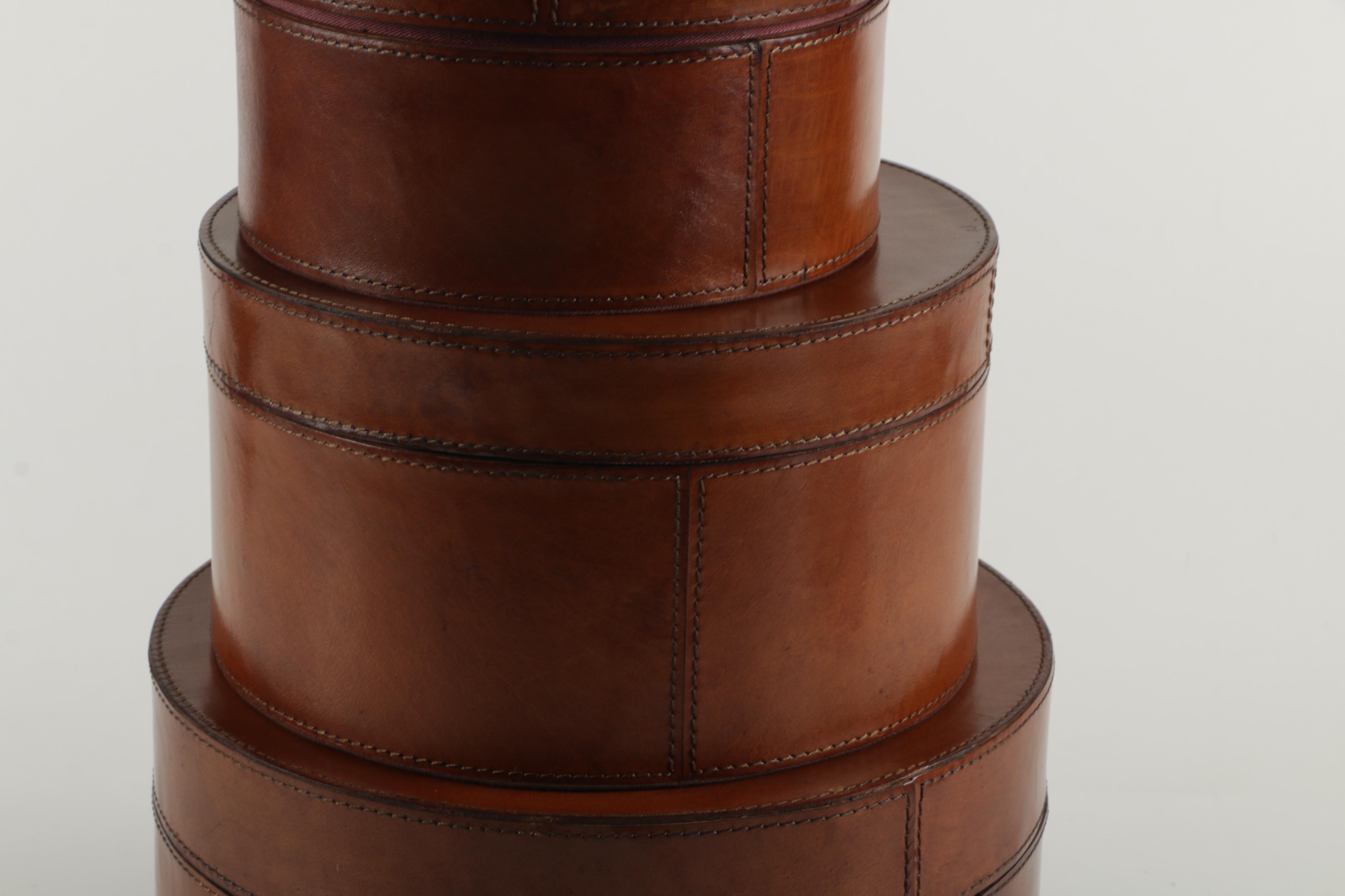 LeatherCovered Round Nested Storage Boxes EBTH