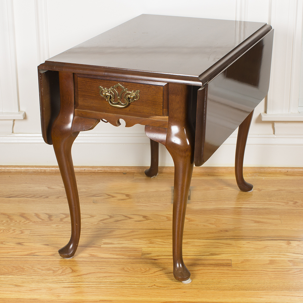 Bassett Queen Anne Style Drop Leaf Cherry Side Table Ebth