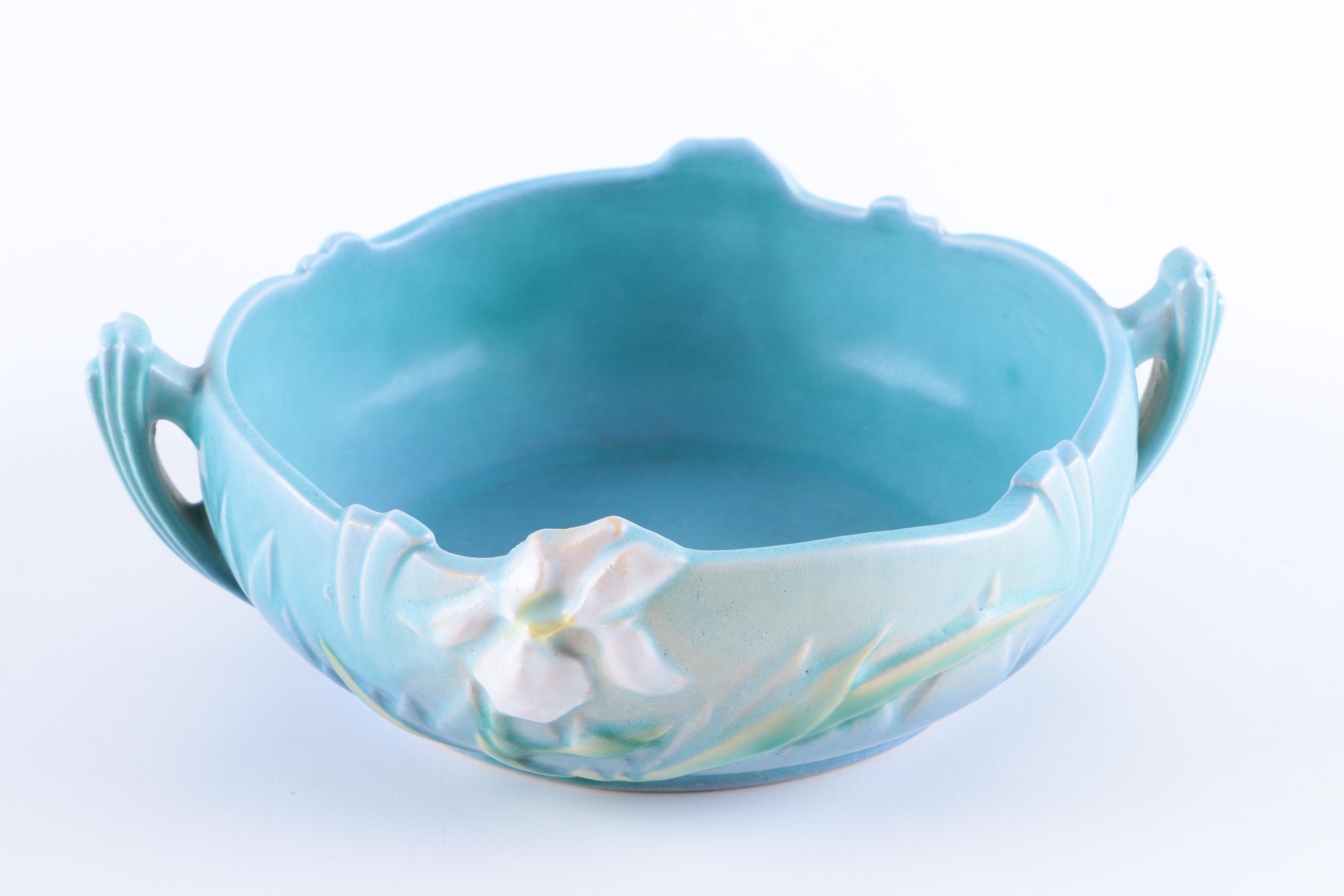 Roseville Pottery "Iris Blue" Double Handled Bowl EBTH