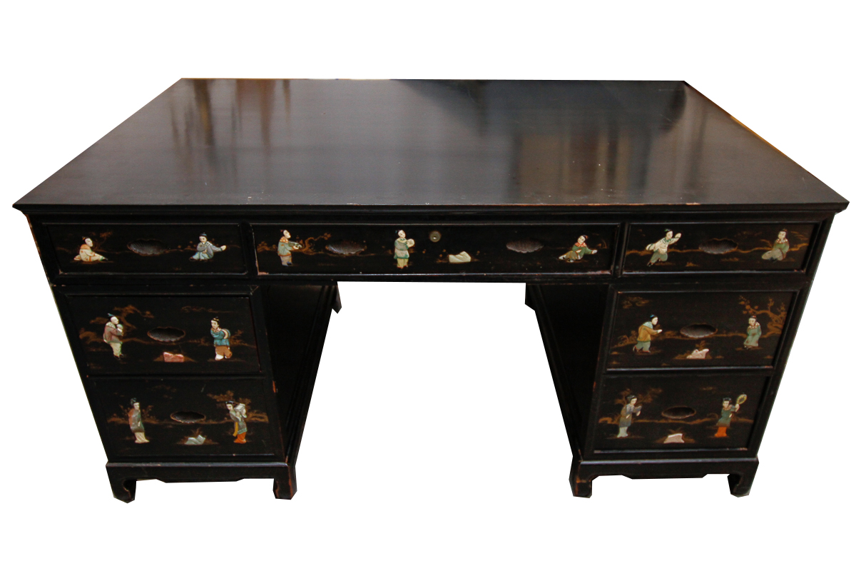 Chinese Style Writing Desk with Figural Inlays EBTH