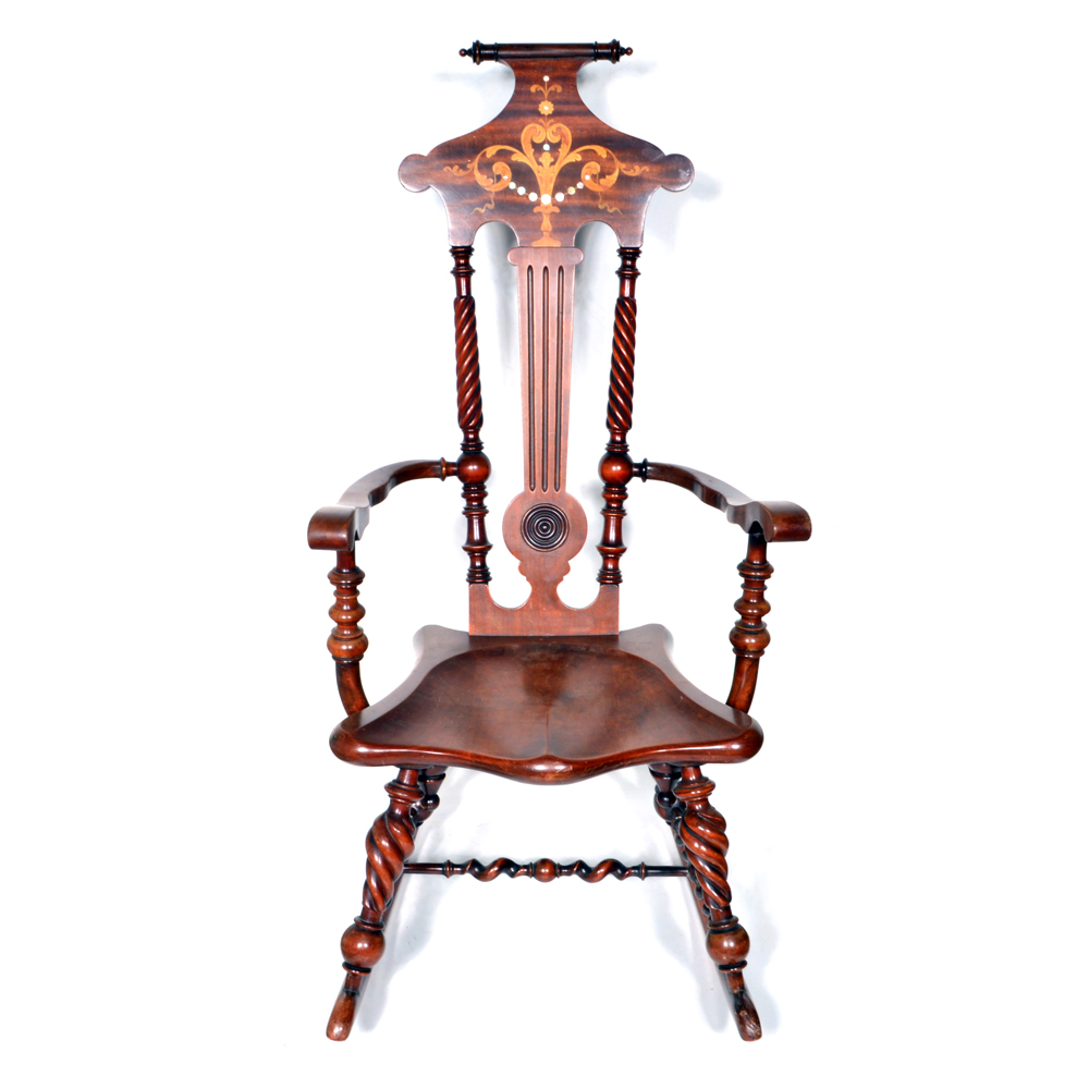 antique rocking chair with mother of pearl inlay