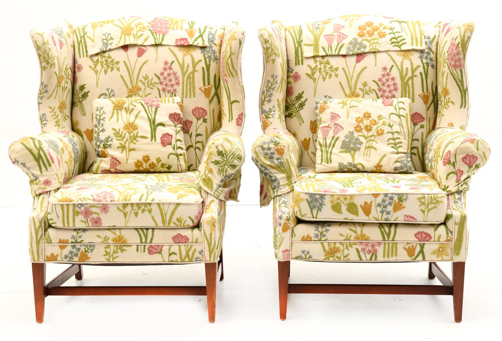 Pair of Embroidered Floral Armchairs EBTH