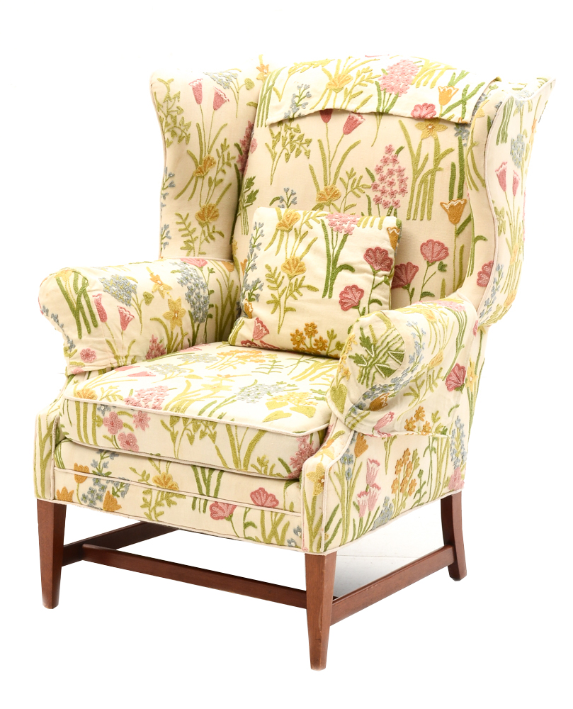 Pair of Embroidered Floral Armchairs EBTH