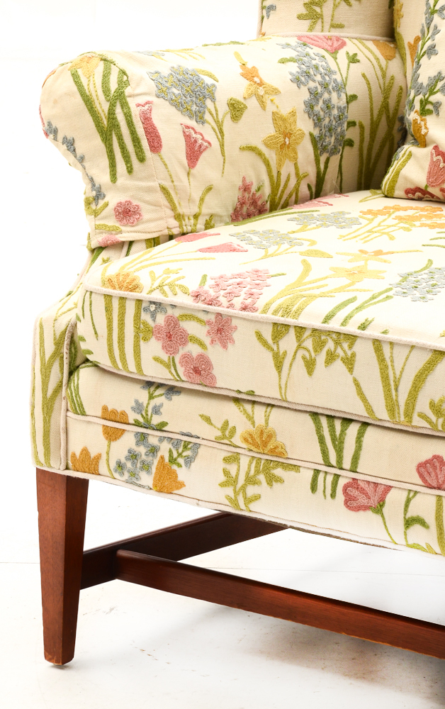 Pair of Embroidered Floral Armchairs EBTH