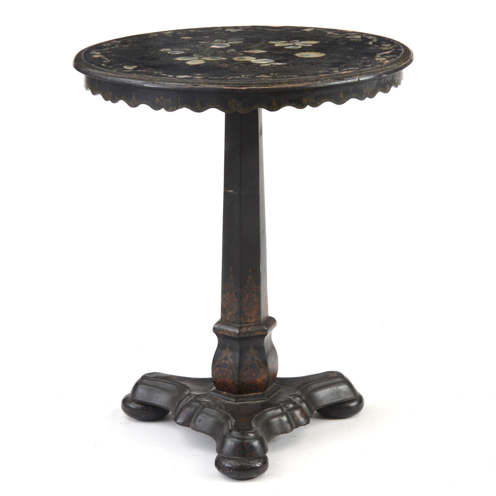Victorian PaperMache Tilt Top Inlaid Table EBTH