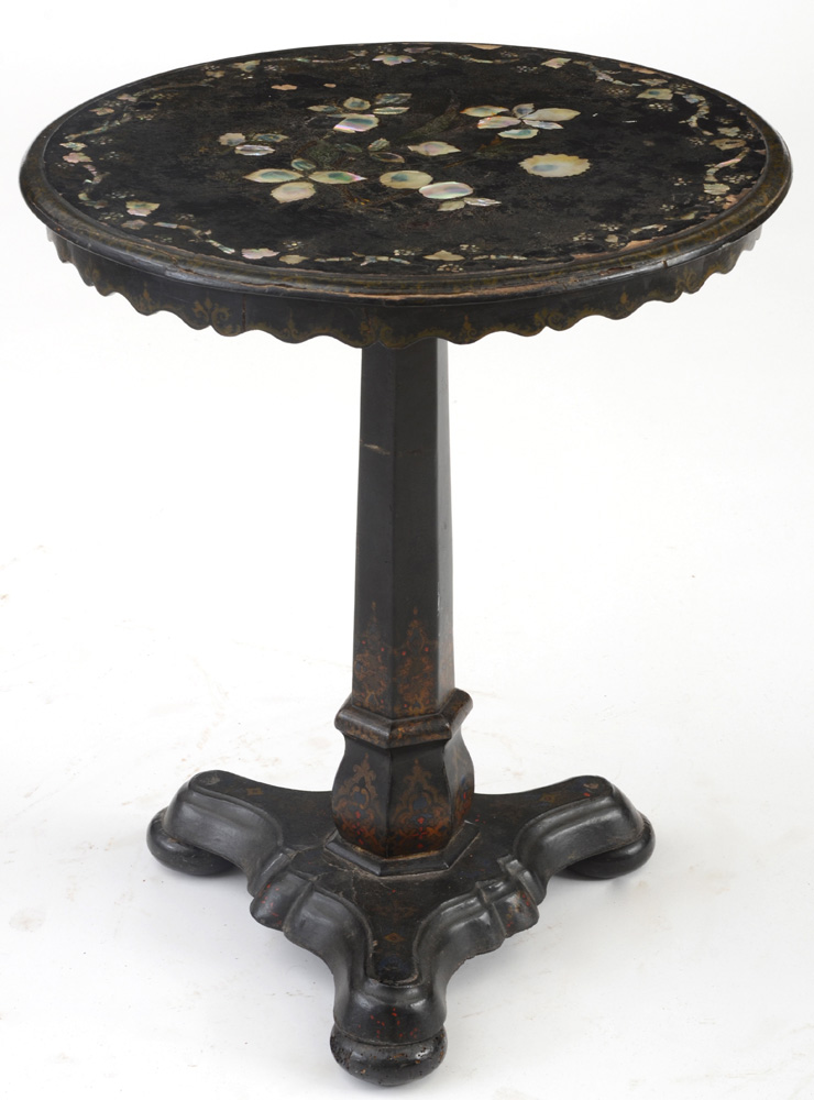 Victorian PaperMache Tilt Top Inlaid Table EBTH