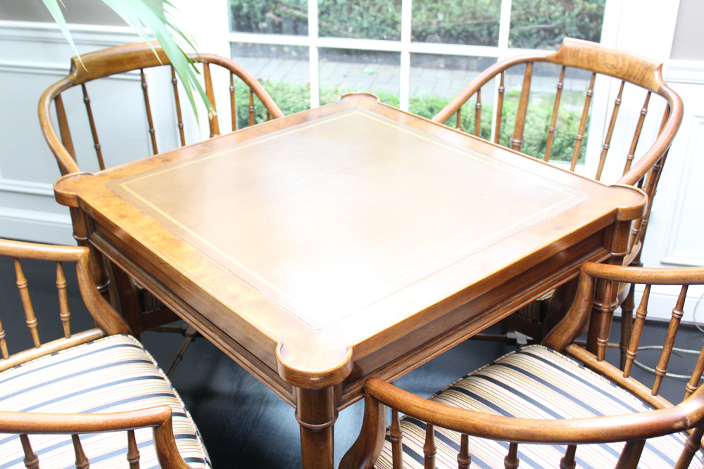 Vintage Leather Top Card Table With Chairs EBTH