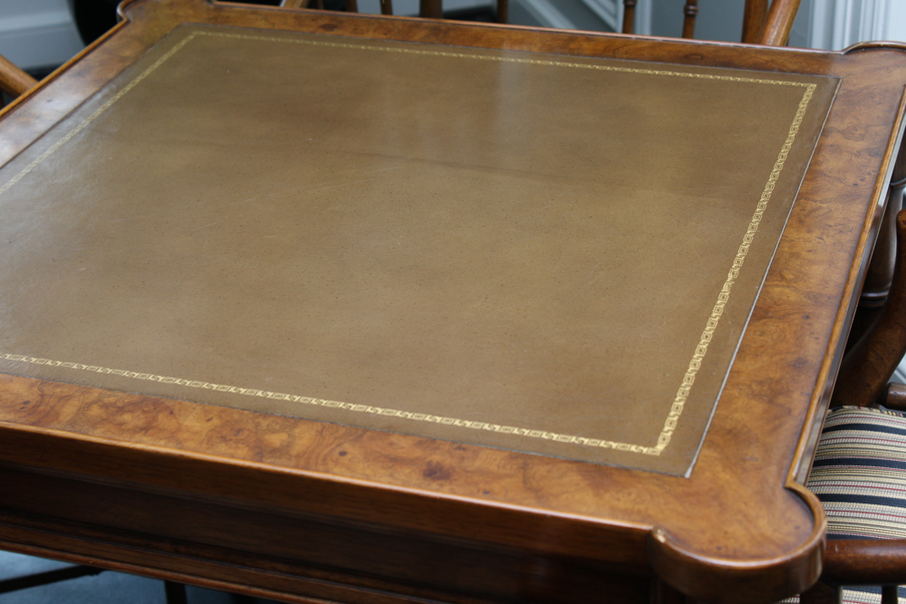 Vintage Leather Top Card Table With Chairs EBTH