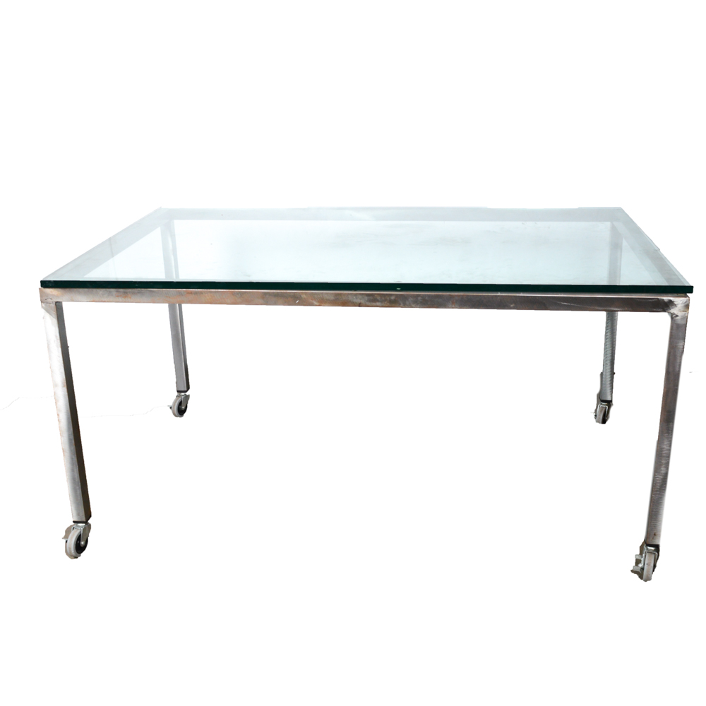 Steel Frame Glass Top Table EBTH