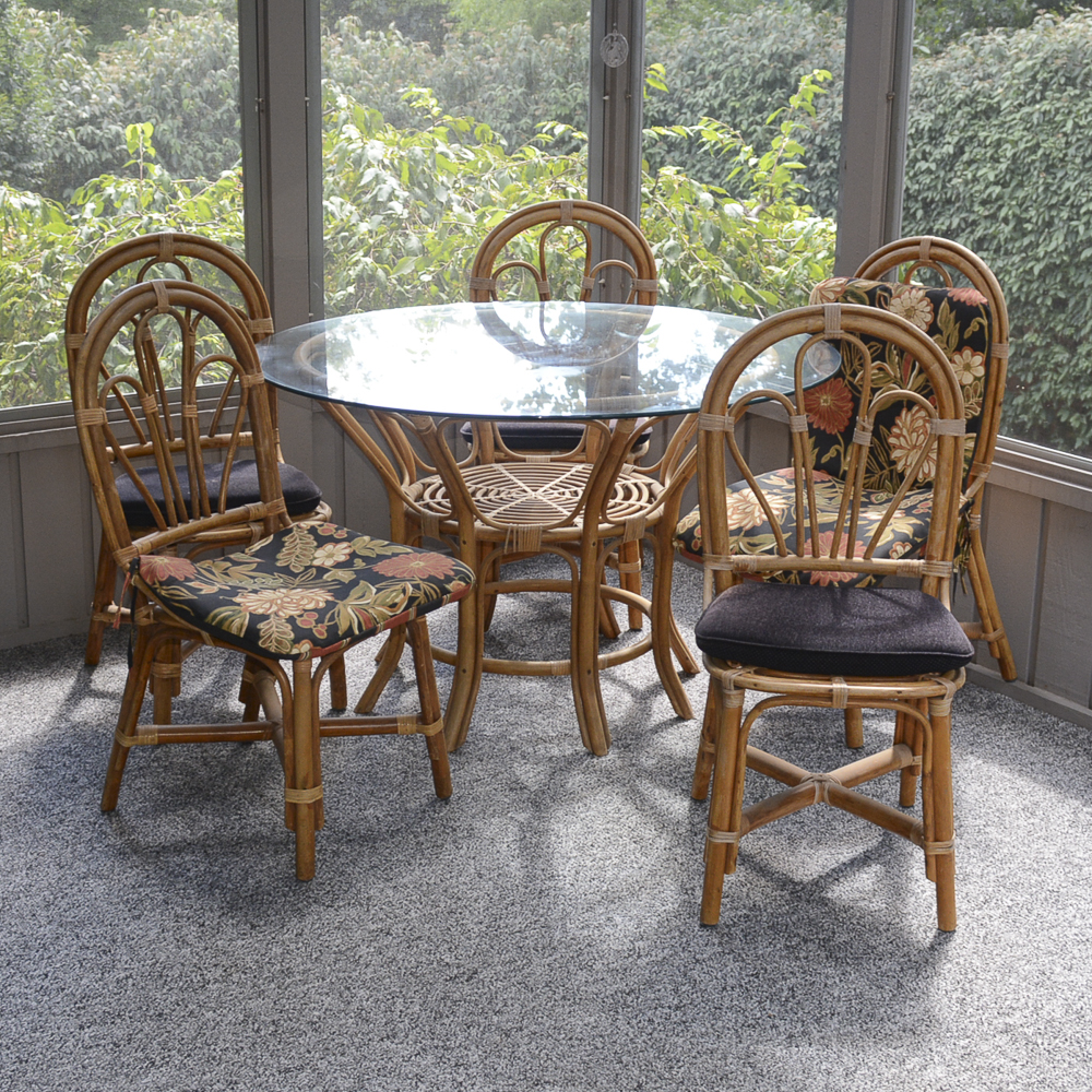 Bamboo Glass Top Patio Table and Six Chairs EBTH