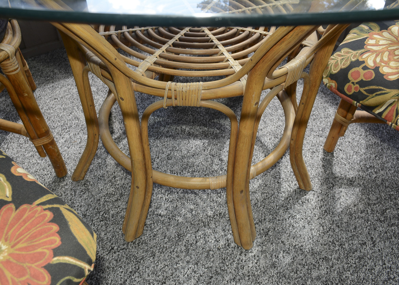 Bamboo Glass Top Patio Table and Six Chairs EBTH