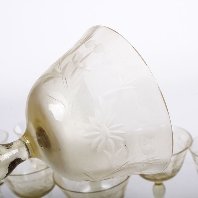 Collection of Vintage Etched Yellow Glass Stemware EBTH