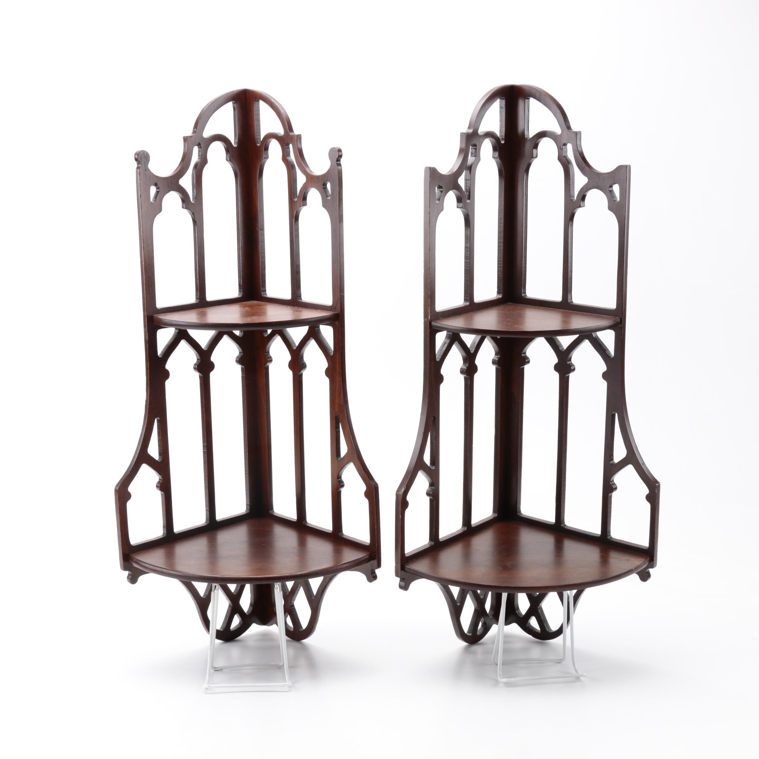 Pair of Butler Gothic Style Corner Shelves EBTH