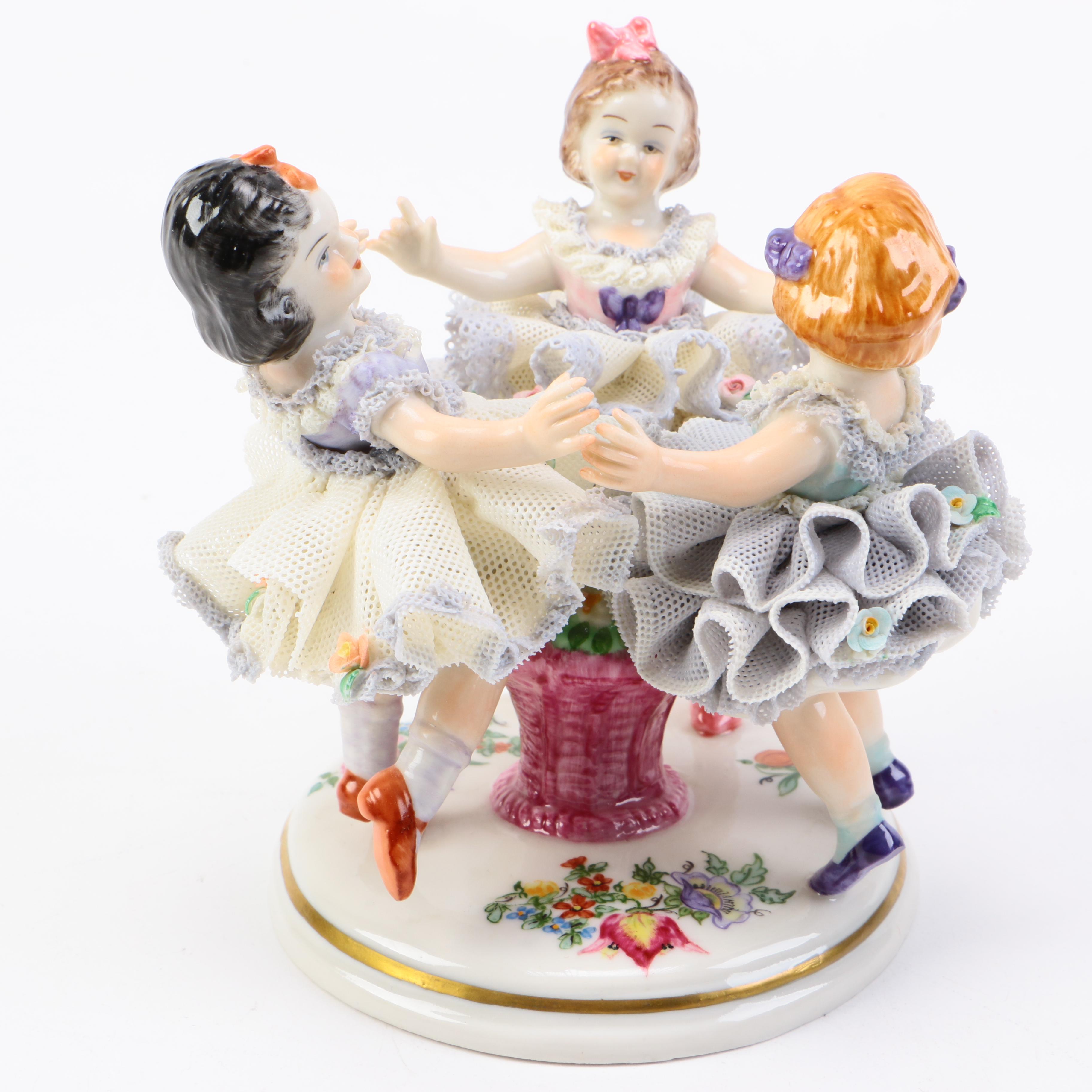 Irish Dresden Porcelain Figurine "Ring a Ring of Roses" Lilac Time
