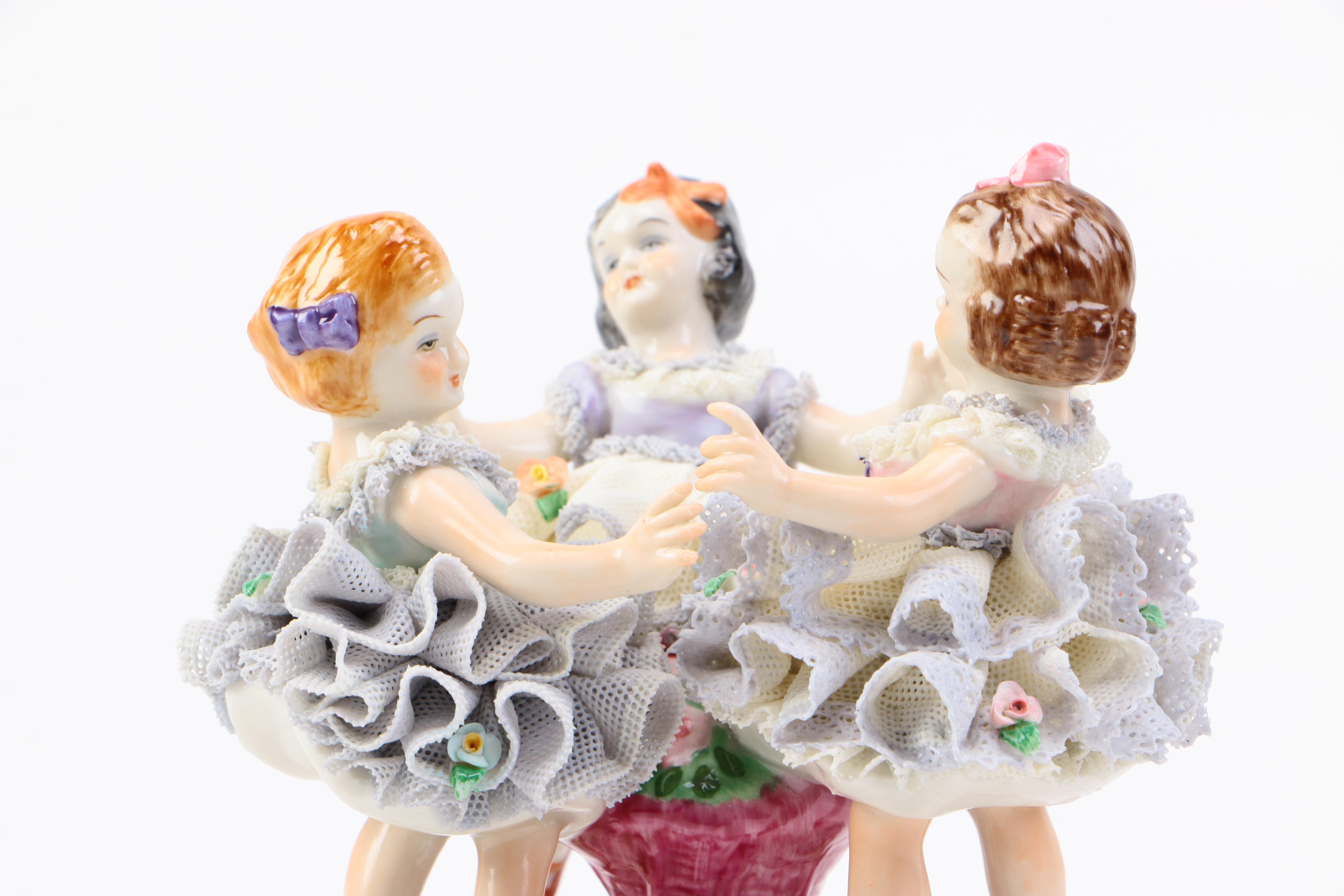 Irish Dresden Porcelain Figurine "Ring a Ring of Roses" Lilac Time