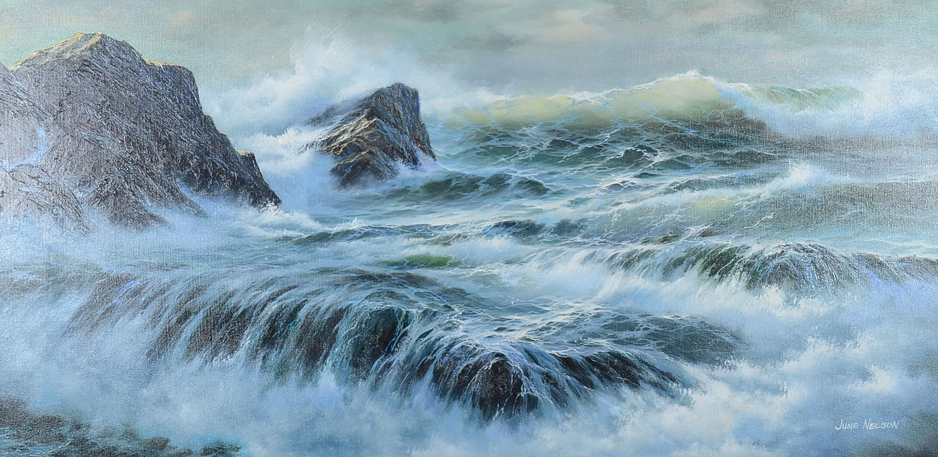 June Nelson Oil Painting on Canvas of a Seascape EBTH