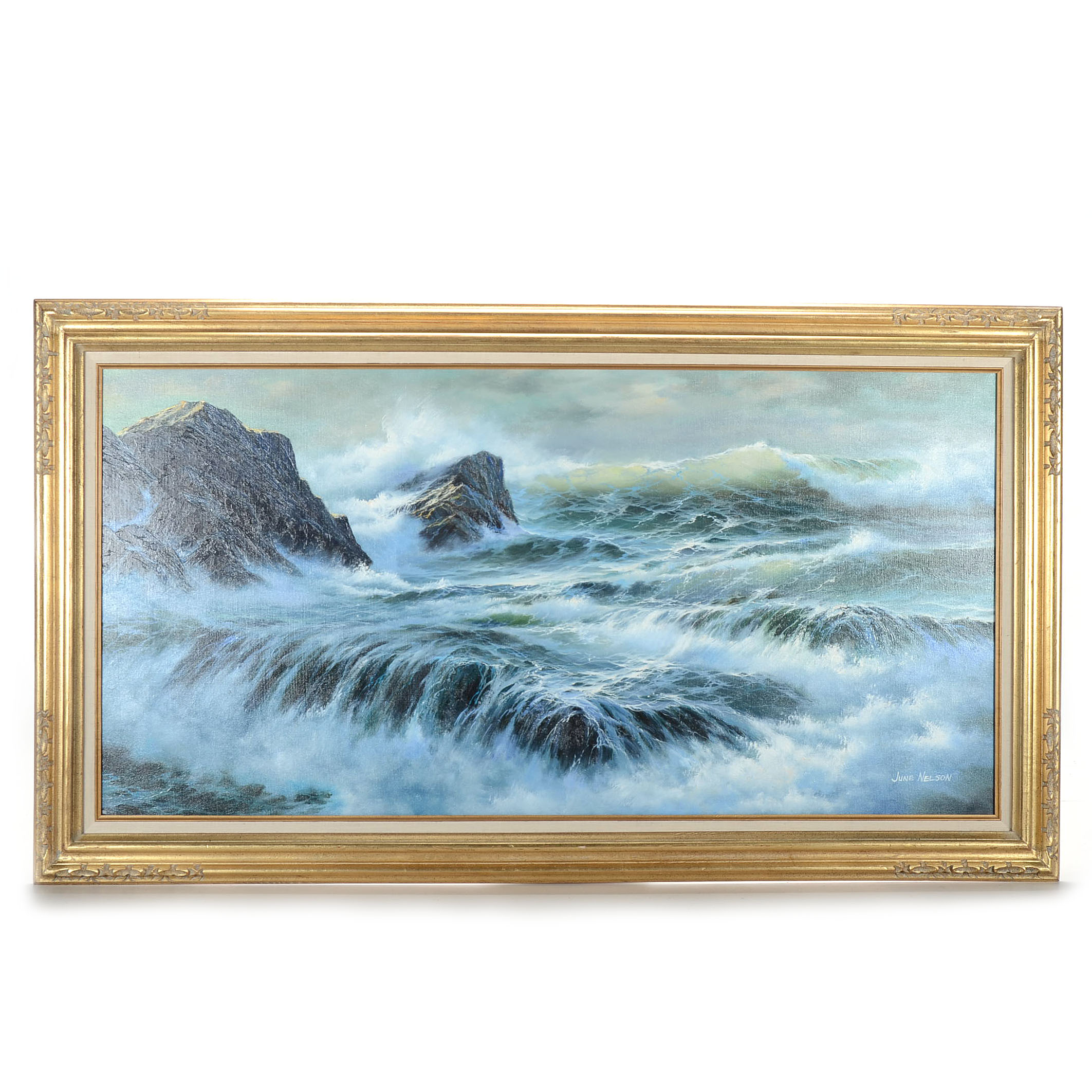 June Nelson Oil Painting on Canvas of a Seascape EBTH