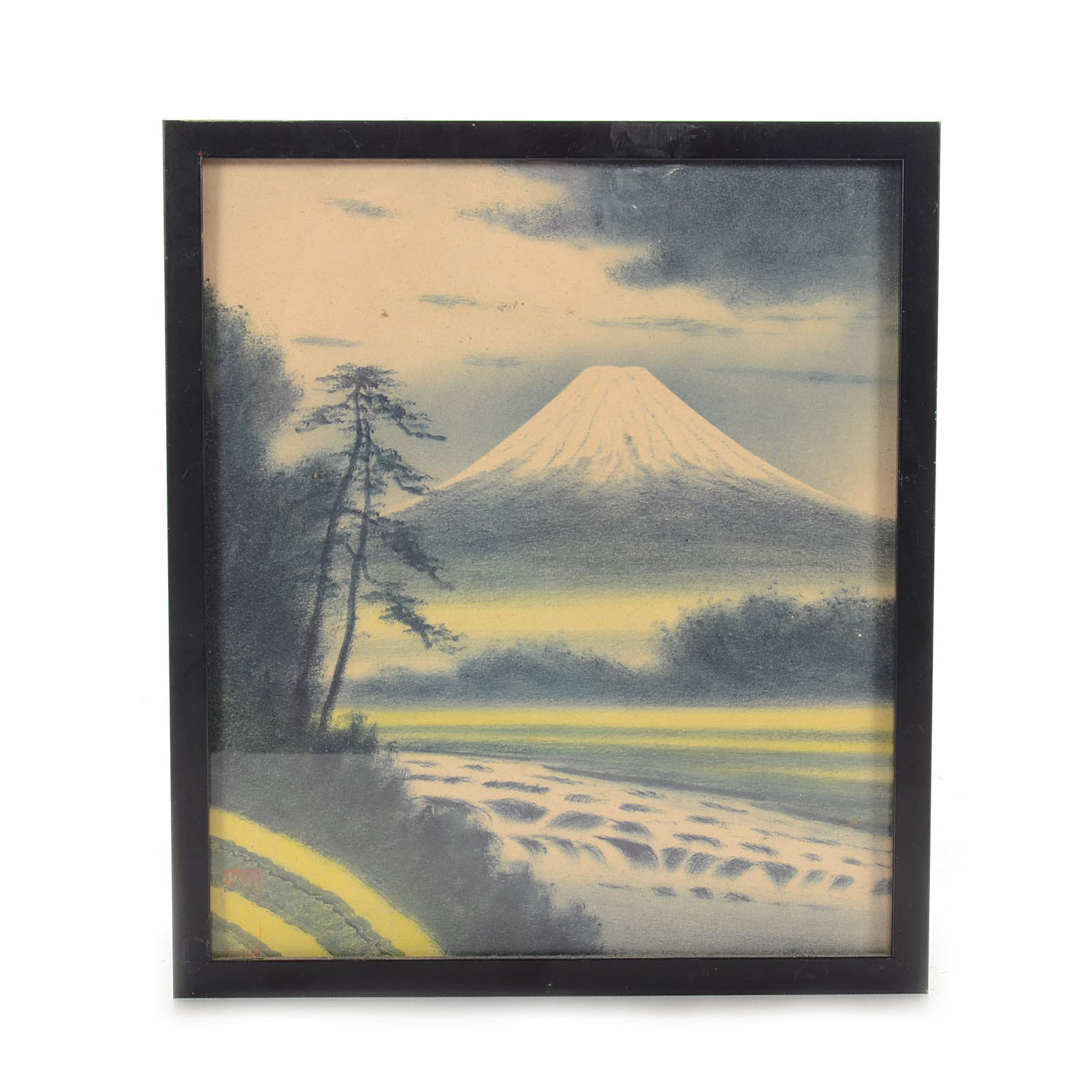 Vintage Japanese Dry Brush Watercolor of Mt. Fuji EBTH