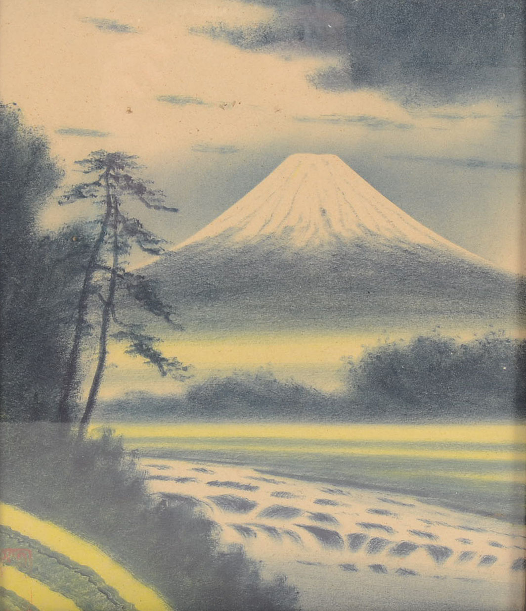 Vintage Japanese Dry Brush Watercolor of Mt. Fuji EBTH