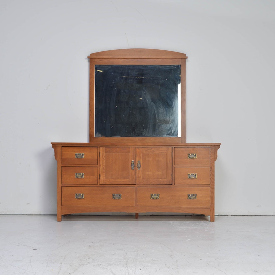 Oak Dresser With Mirror By Bassett Ebth