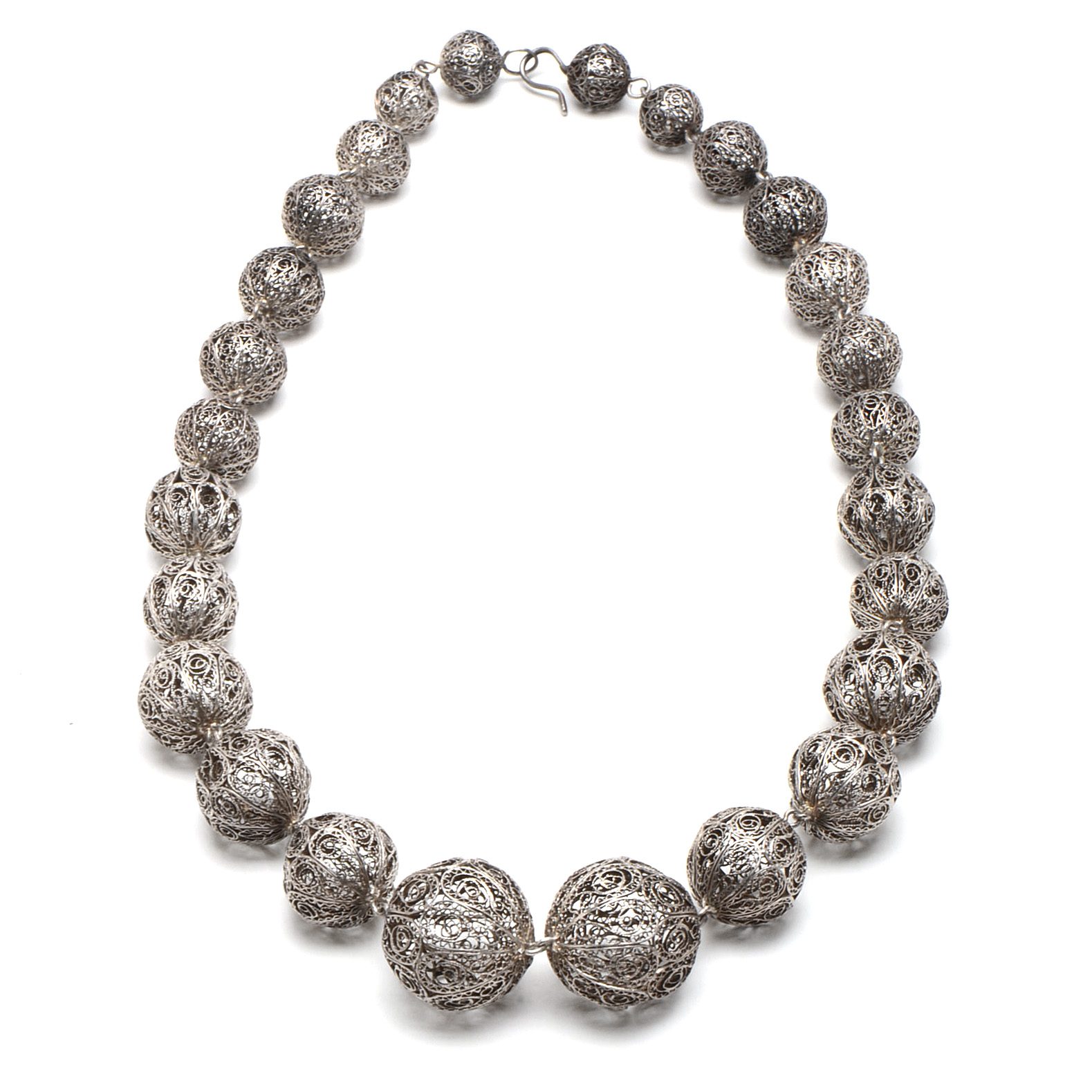 Sterling Silver Filigree Ball Necklace EBTH