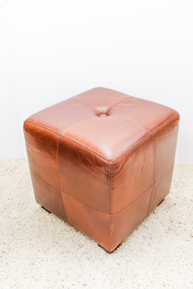 Pottery Barn Leather "Sullivan" Cube Ottoman EBTH
