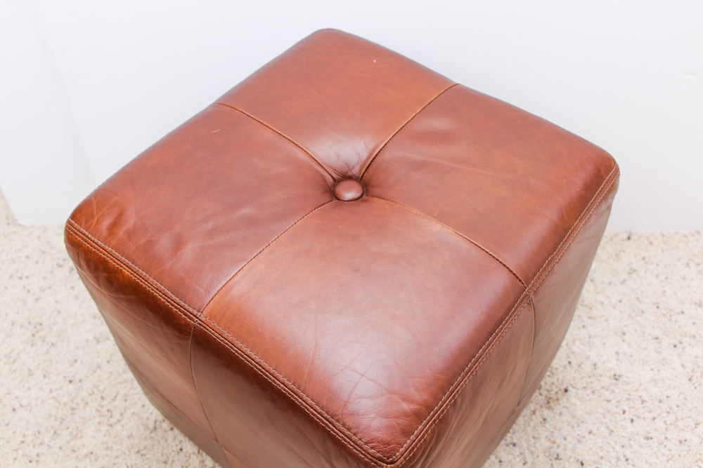 Pottery Barn Leather "Sullivan" Cube Ottoman EBTH