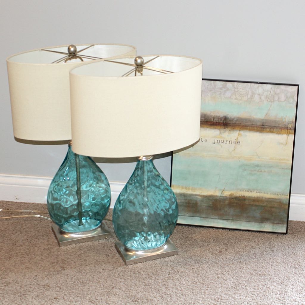 aqua glass table lamp