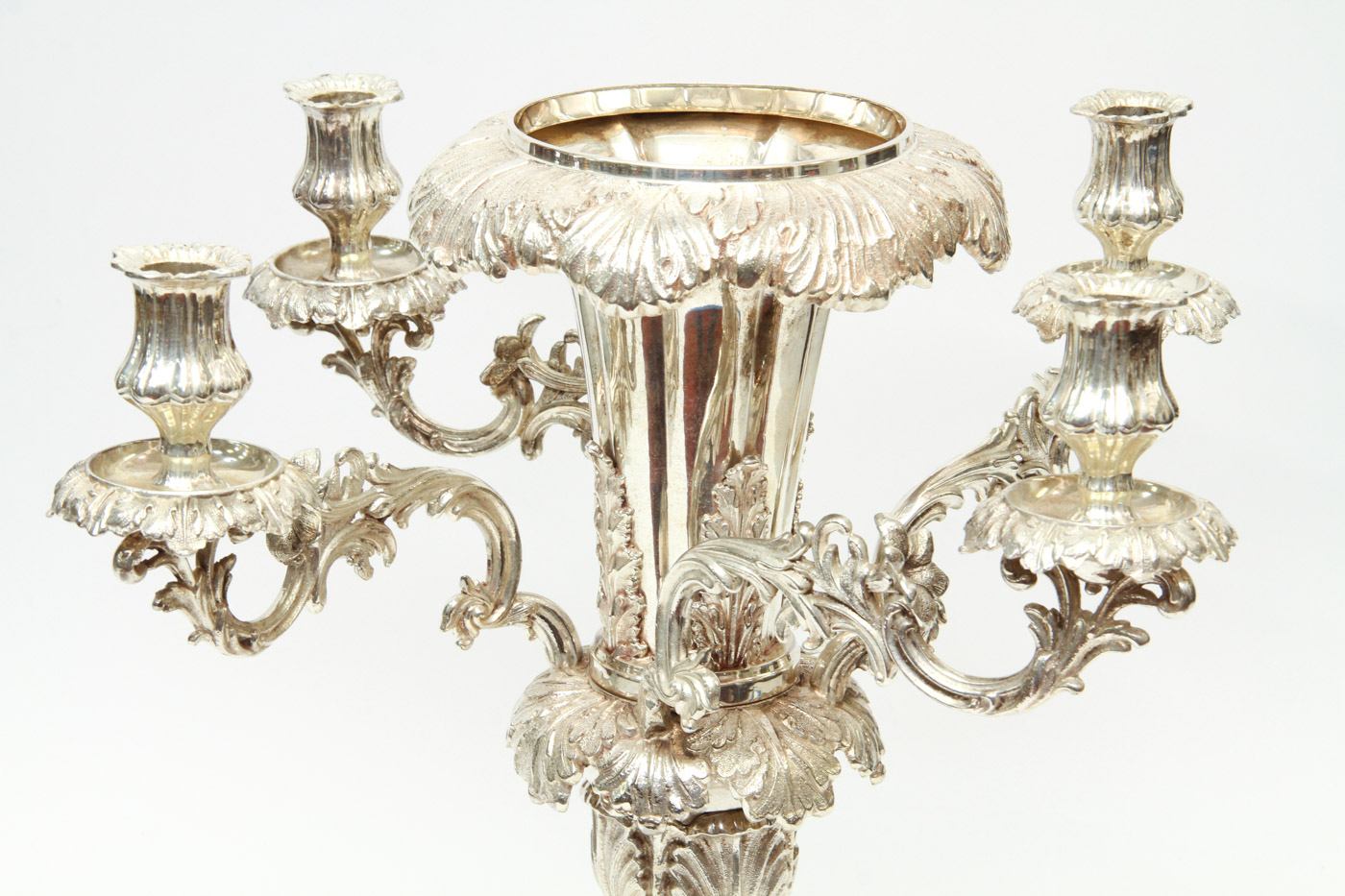 Silver Plate Centerpiece Epergne Candelabra with Glass Flower Bowl