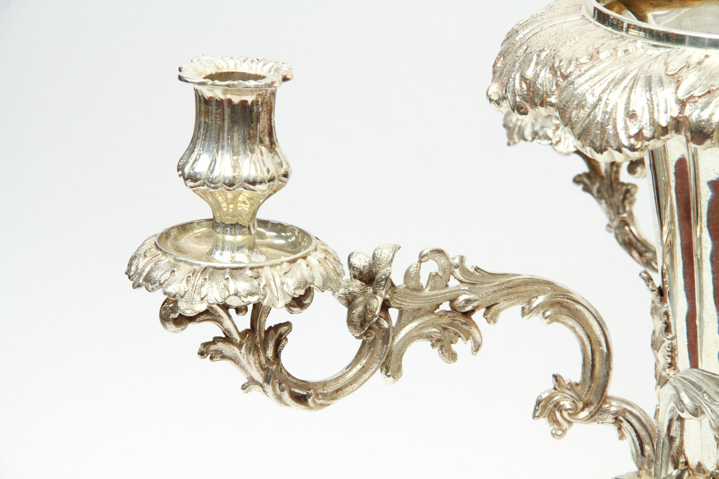 Silver Plate Centerpiece Epergne Candelabra with Glass Flower Bowl