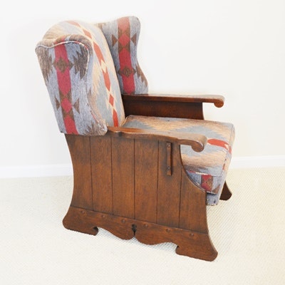 Vintage Romweber Viking Oak Wood Panel Wing Chair
