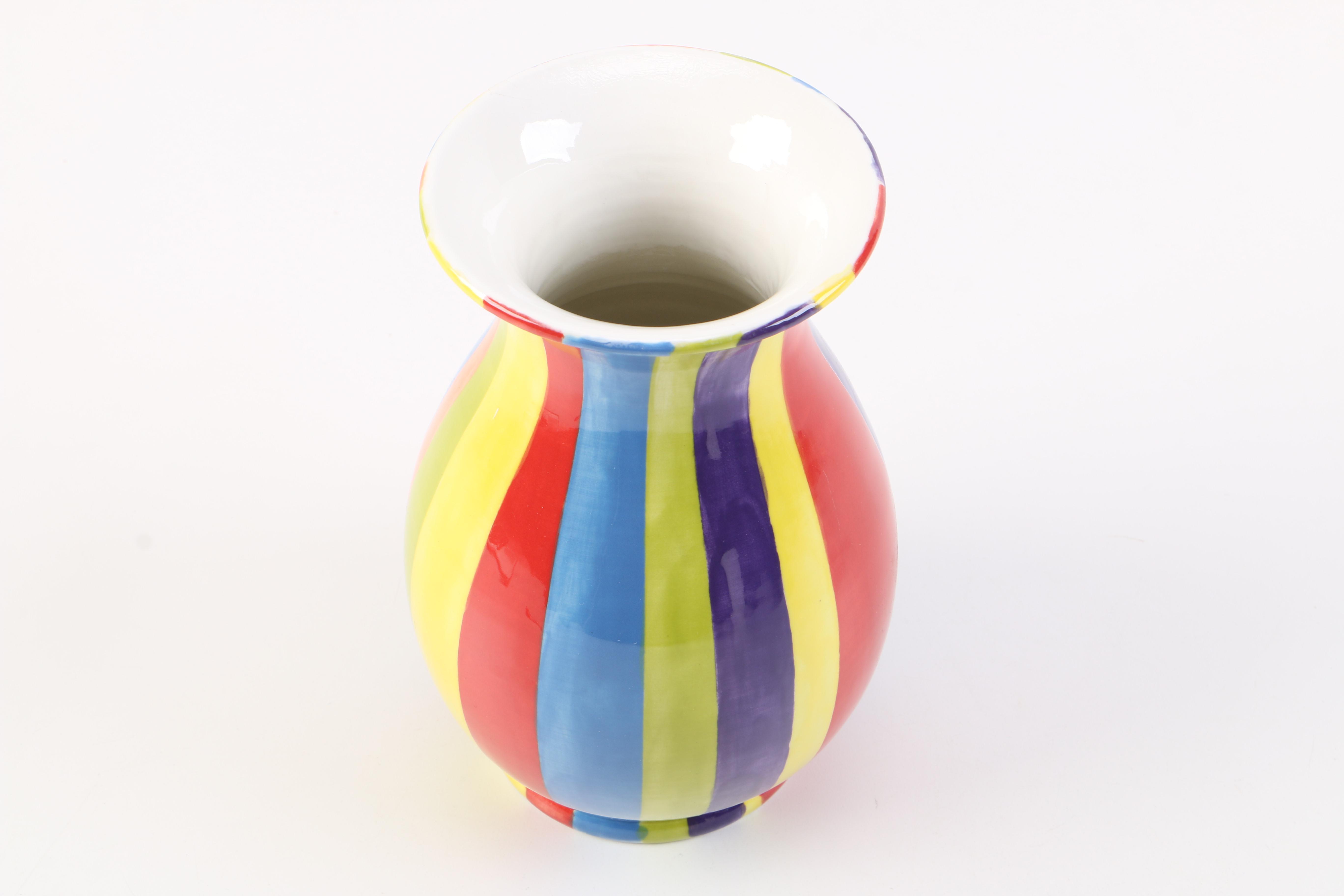 Bright HandPainted Slip Cast Vase EBTH