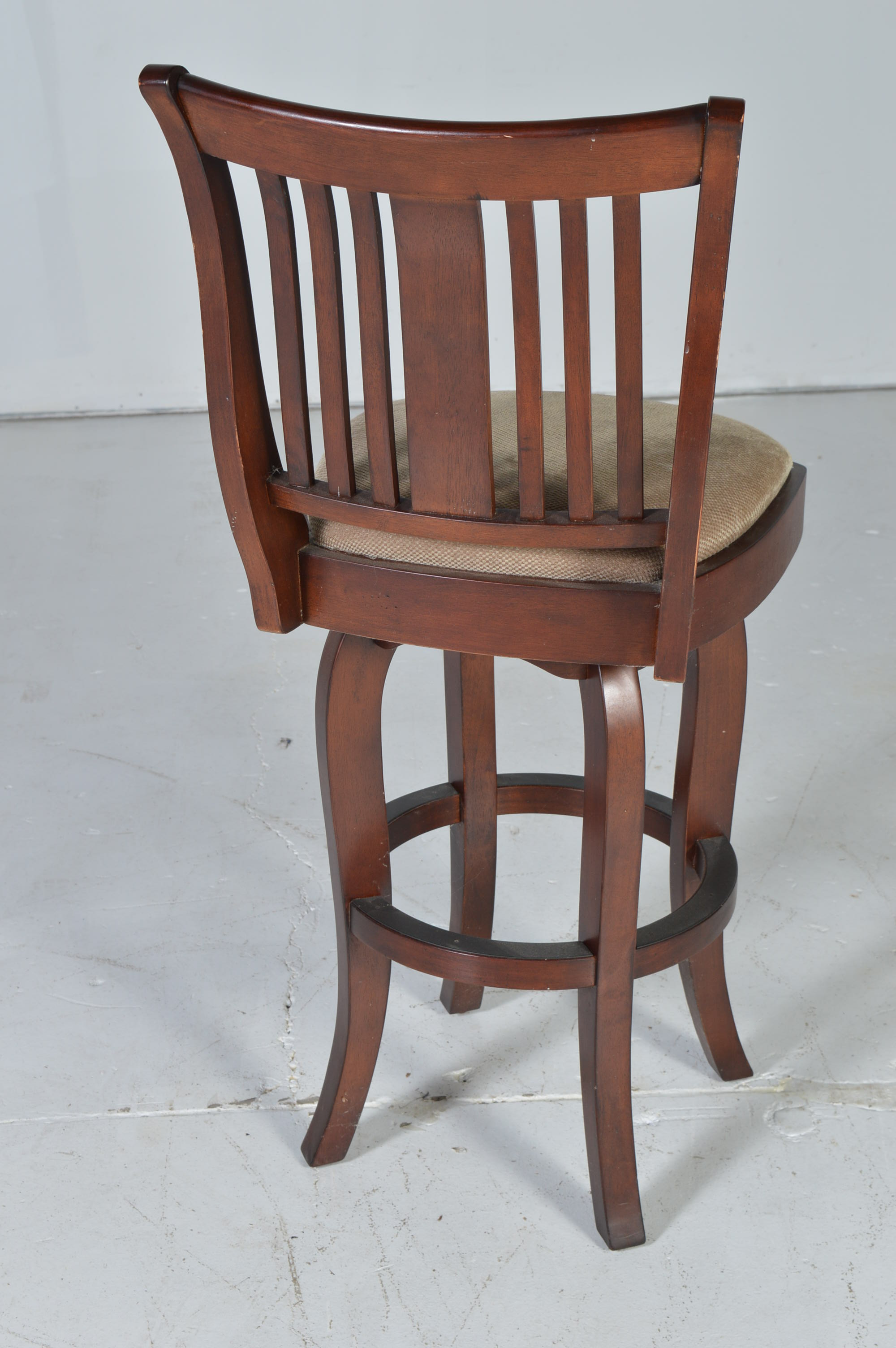 Upholstered Walnut Swiveling Bar Stool EBTH